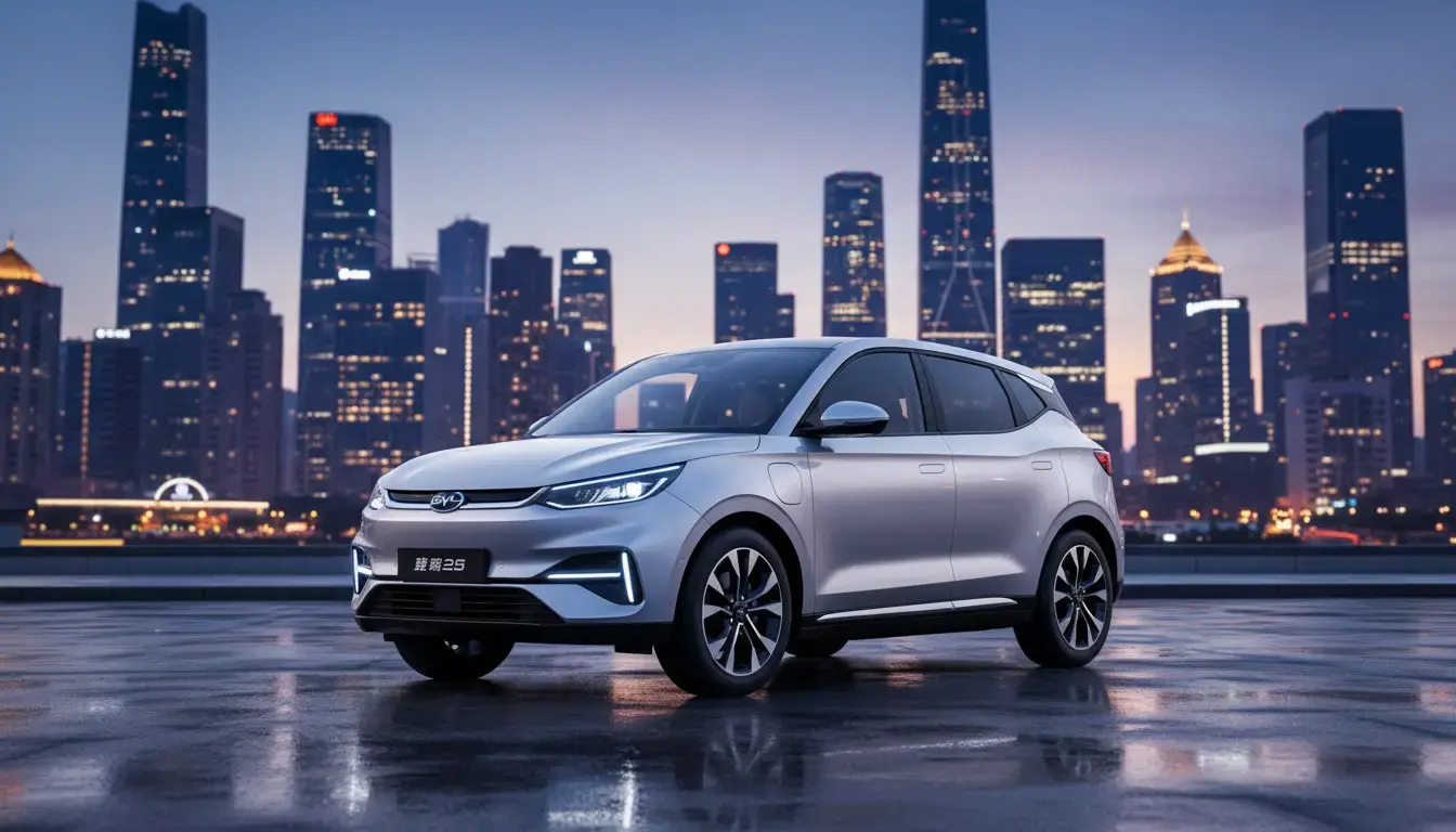 BYD Sealion Mini EV 2026 in metallic silver parked on urban street, showcasing its compact, modern EV design under soft studio lighting.